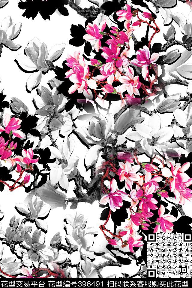 花卉手绘花女装数码印花华亿平台下载（图片编号: 396491） - 瓦栏（Walan）