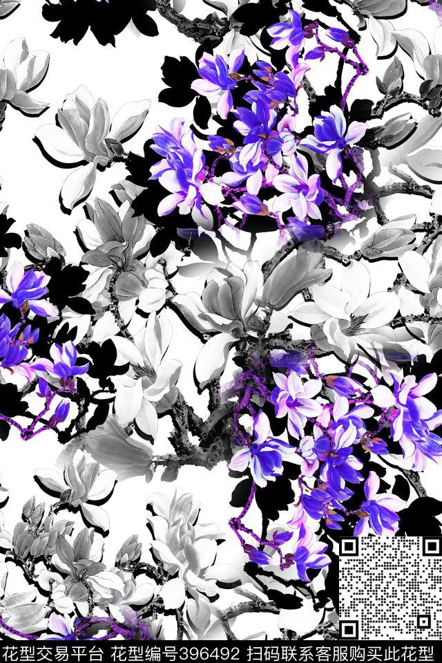 花卉手绘花女装数码印花华亿平台下载（图片编号: 396492） - 瓦栏（Walan）