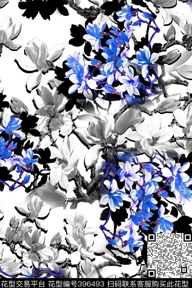 花卉手绘花女装数码印花华亿平台下载（图片编号: 396493） - 瓦栏（Walan）