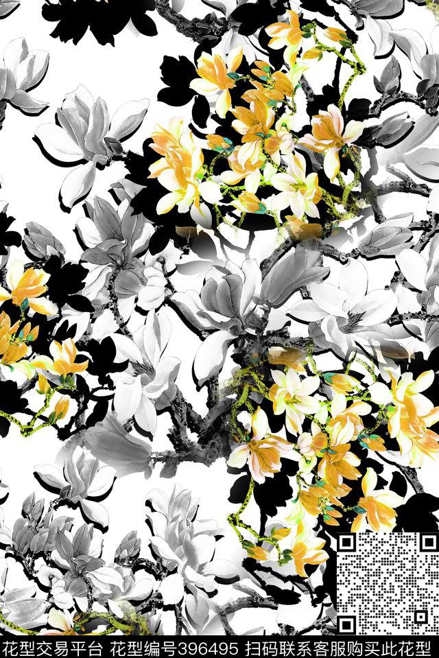 花卉手绘花女装数码印花华亿平台下载（图片编号: 396495） - 瓦栏（Walan）