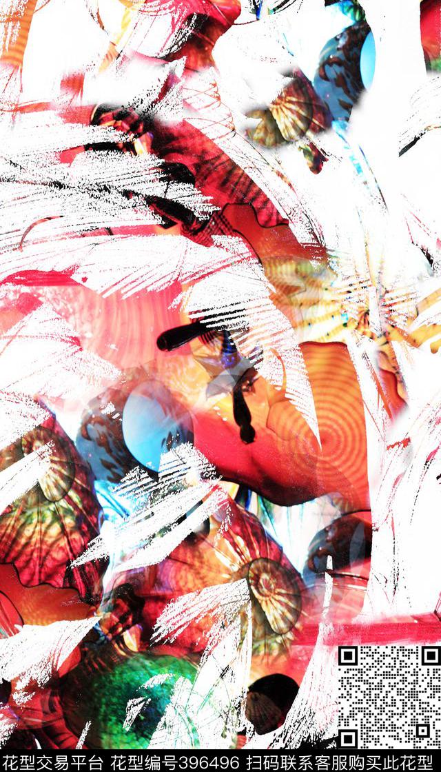 服装抽象几何彩色水墨画数码印花华亿平台下载（图片编号: 396496） - 瓦栏（Walan）