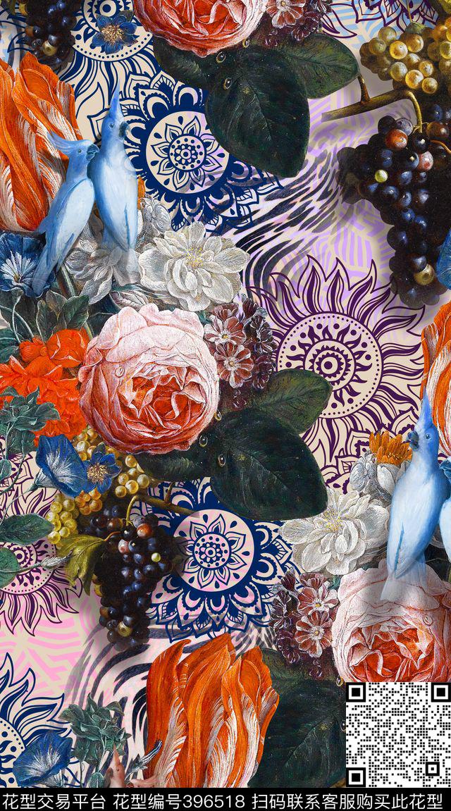 服装花边花卉数码印花华亿平台下载（图片编号: 396518） - 瓦栏（Walan）