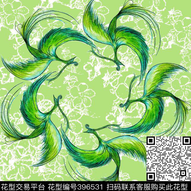 青鸟清新传统印花华亿平台下载（图片编号: 396531） - 瓦栏（Walan）