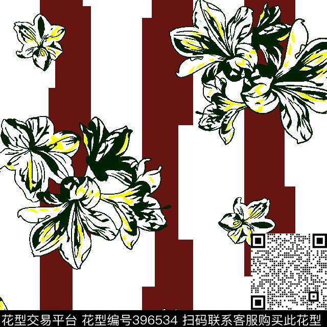 条子花传统印花华亿平台下载（图片编号: 396534） - 瓦栏（Walan）