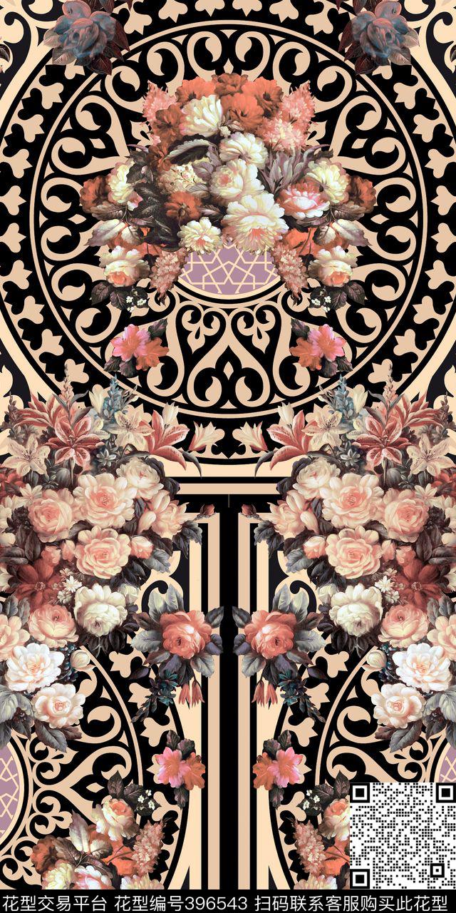 复古几何图腾连衣裙数码印花华亿平台下载（图片编号: 396543） - 瓦栏（Walan）