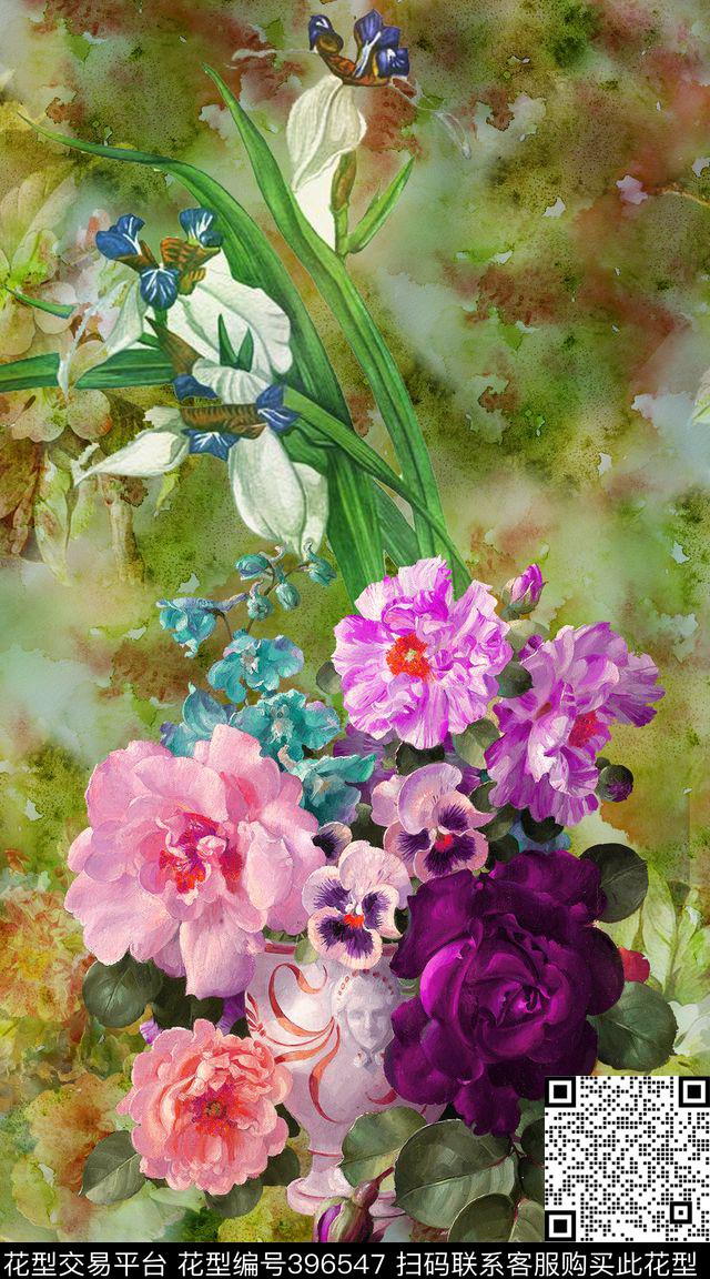 花卉多彩二方连续数码印花华亿平台下载（图片编号: 396547） - 瓦栏（Walan）
