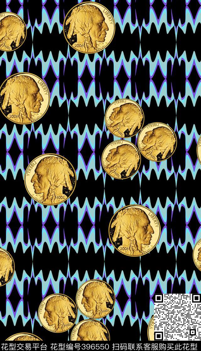 写意硬币珠光宝气系列数码印花华亿平台下载（图片编号: 396550） - 瓦栏（Walan）