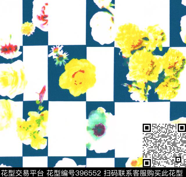 格子花朵清新传统印花华亿平台下载（图片编号: 396552） - 瓦栏（Walan）
