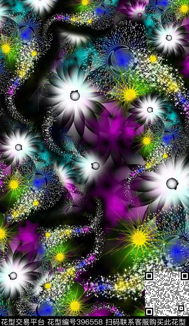 时尚炫彩腰果纹样数码印花华亿平台下载（图片编号: 396558） - 瓦栏（Walan）