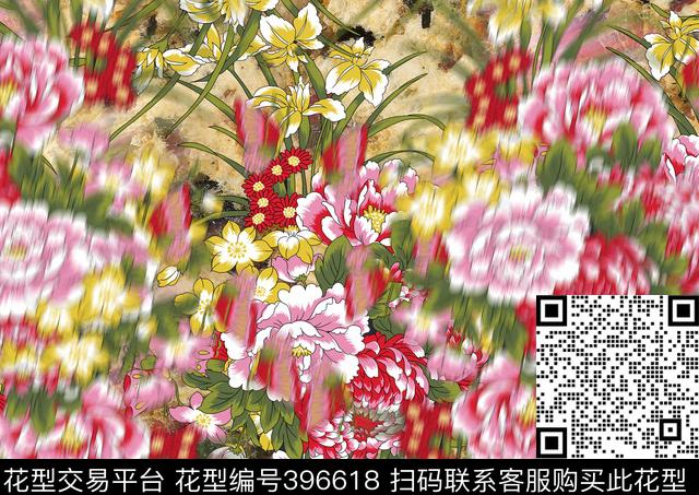 电子花卉花朵纹理传统印花华亿平台下载（图片编号: 396618） - 瓦栏（Walan）