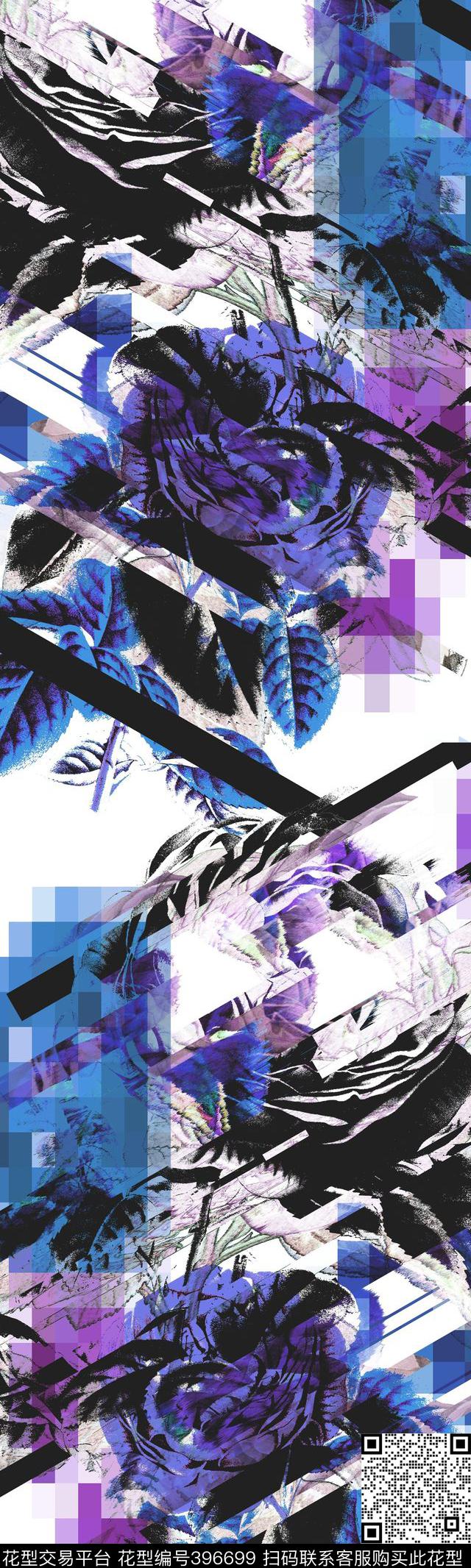 花卉几何花卉组合数码印花华亿平台下载（图片编号: 396699） - 瓦栏（Walan）