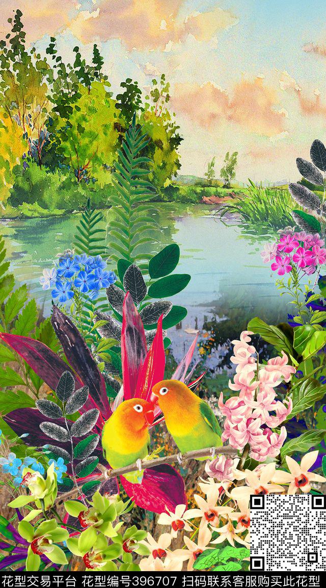 数码定位热带风景花卉鸟花卉数码印花华亿平台下载（图片编号: 396707） - 瓦栏（Walan）
