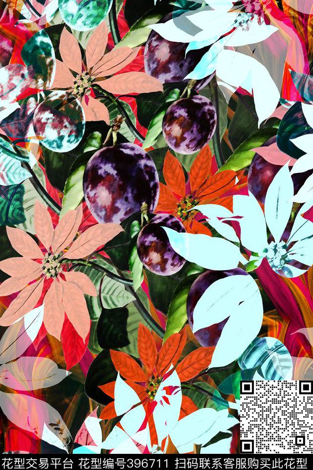 果实花卉手绘效果数码印花华亿平台下载（图片编号: 396711） - 瓦栏（Walan）