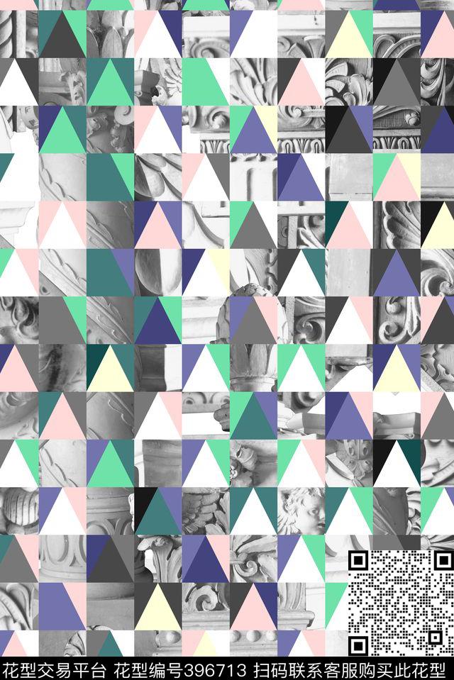几何多边形格子数码印花华亿平台下载（图片编号: 396713） - 瓦栏（Walan）