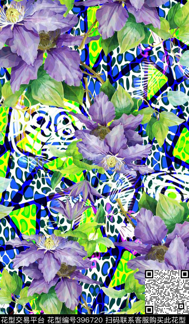 花卉几何植物花卉数码印花华亿平台下载（图片编号: 396720） - 瓦栏（Walan）