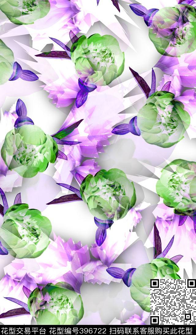 花卉几何植物花卉数码印花华亿平台下载（图片编号: 396722） - 瓦栏（Walan）