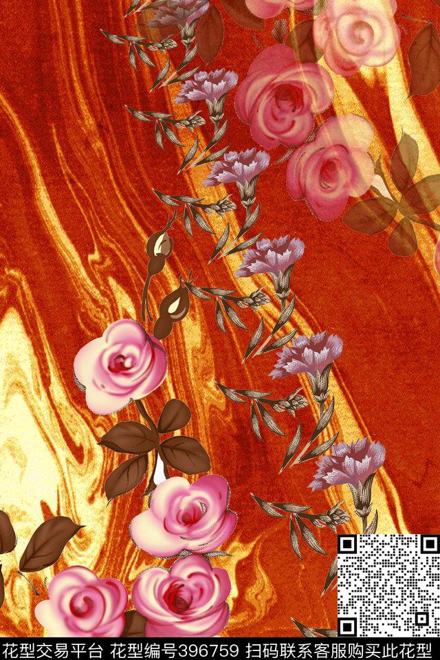 花卉天空的火焰传统印花华亿平台下载（图片编号: 396759） - 瓦栏（Walan）