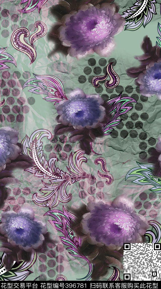 纸片机理服装花卉数码印花华亿平台下载（图片编号: 396781） - 瓦栏（Walan）