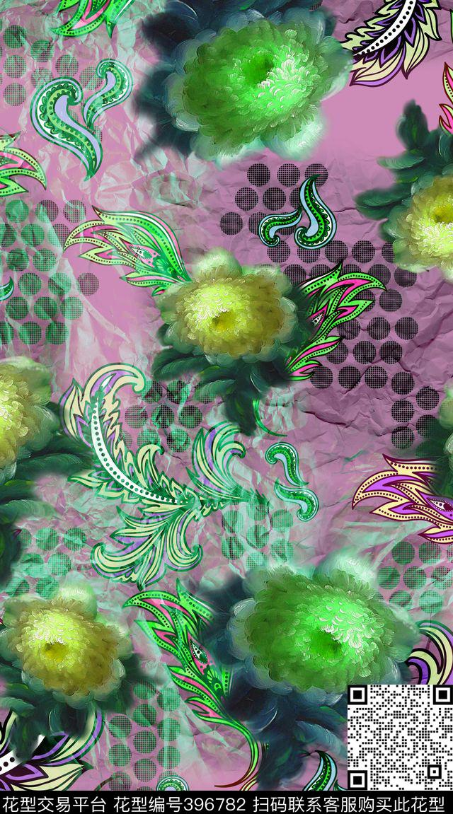 纸片机理服装花卉数码印花华亿平台下载（图片编号: 396782） - 瓦栏（Walan）