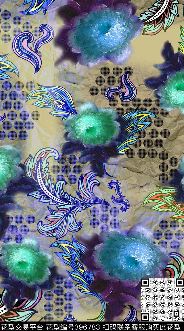 纸片机理服装花卉数码印花华亿平台下载（图片编号: 396783） - 瓦栏（Walan）