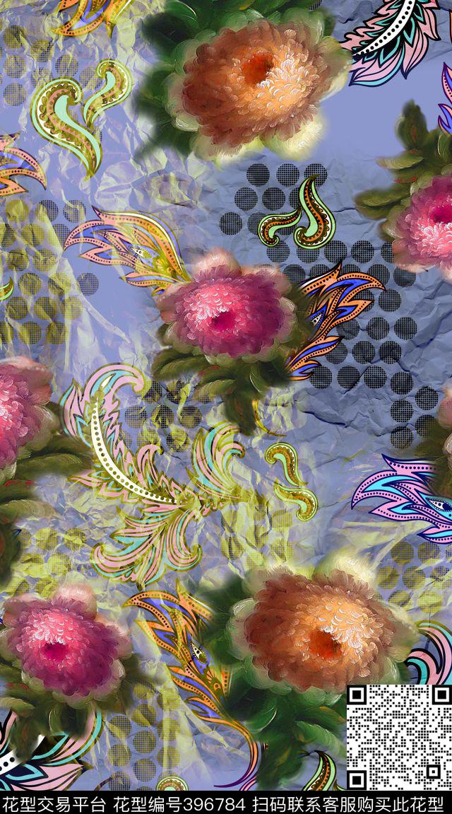 纸片机理服装花卉数码印花华亿平台下载（图片编号: 396784） - 瓦栏（Walan）