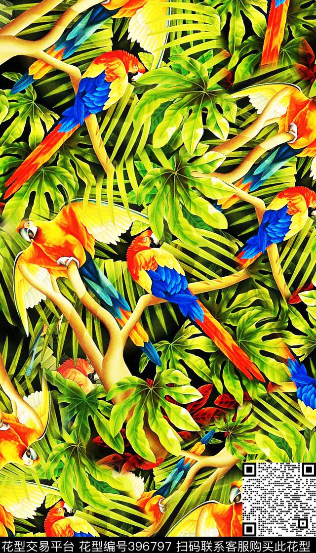 热带鸟四方连续数码印花华亿平台下载（图片编号: 396797） - 瓦栏（Walan）