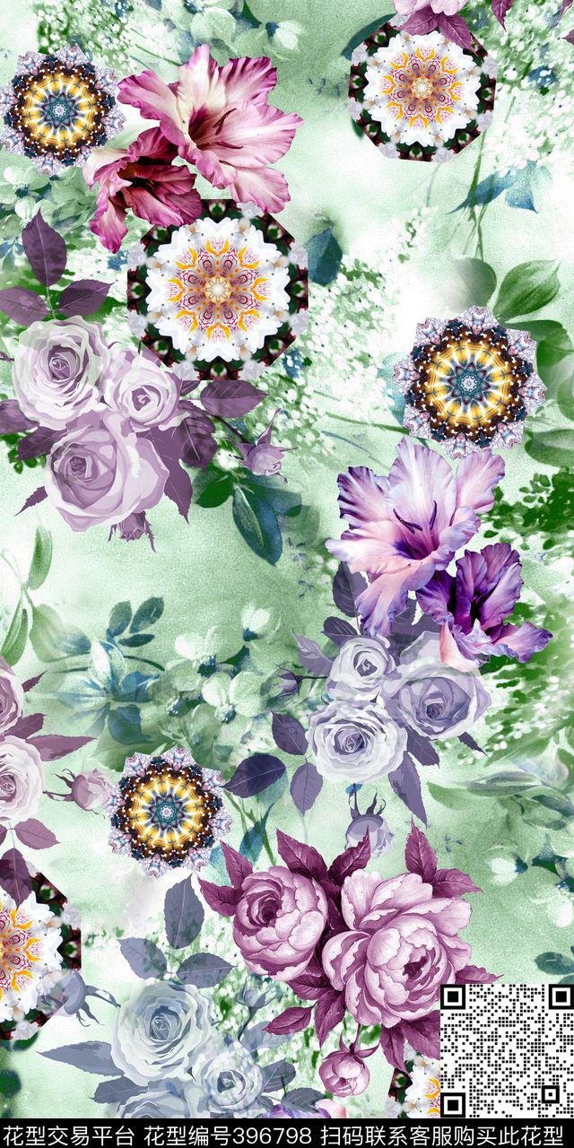 清新圆盘花数码印花华亿平台下载（图片编号: 396798） - 瓦栏（Walan）