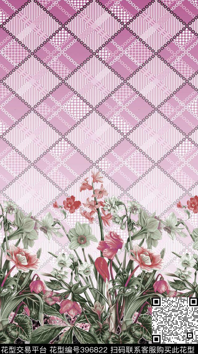 抽象格子花草数码印花华亿平台下载（图片编号: 396822） - 瓦栏（Walan）