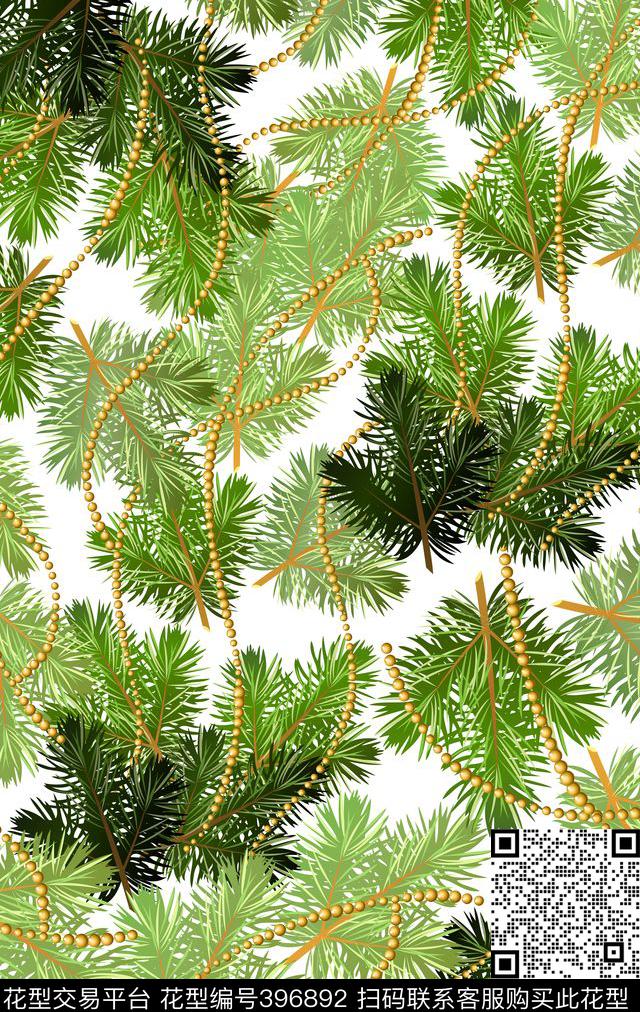 休闲圣诞树叶数码印花华亿平台下载（图片编号: 396892） - 瓦栏（Walan）