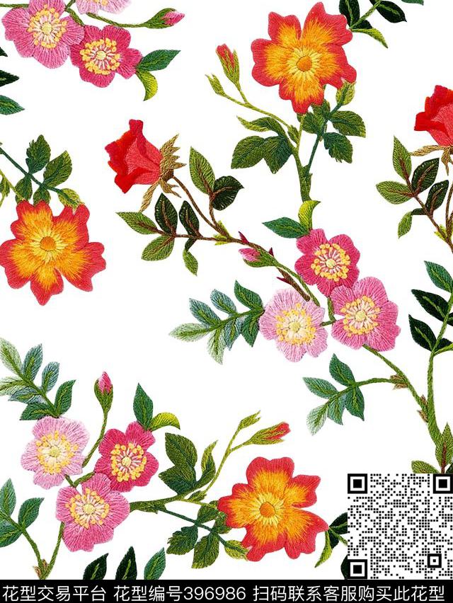花卉绣花数码印花花卉数码印花华亿平台下载（图片编号: 396986） - 瓦栏（Walan）