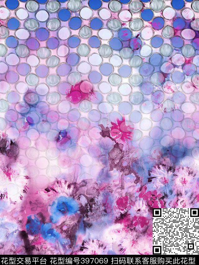 抽象几何水彩数码印花华亿平台下载（图片编号: 397069） - 瓦栏（Walan）