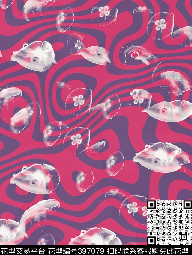 浮游海洋水母数码印花华亿平台下载（图片编号: 397079） - 瓦栏（Walan）