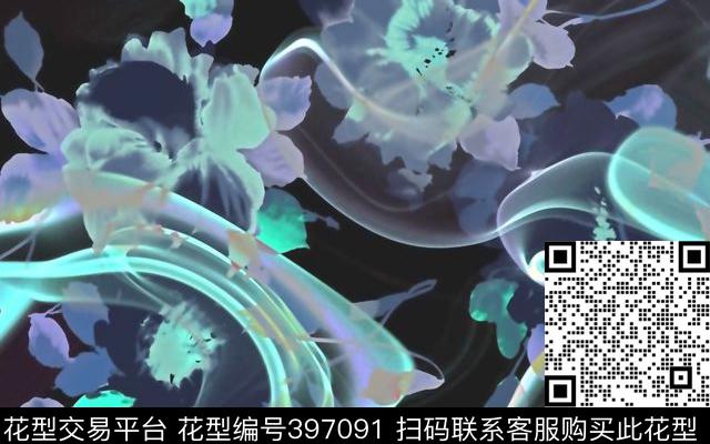大花流水笔触浪漫成熟数码印花华亿平台下载（图片编号: 397091） - 瓦栏（Walan）