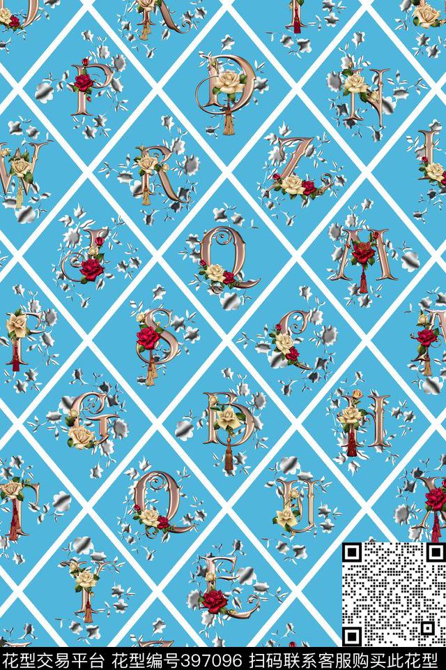 几何线条小花字母数码印花华亿平台下载（图片编号: 397096） - 瓦栏（Walan）