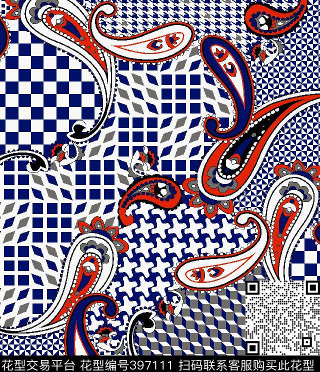 几何腰果男装传统印花华亿平台下载（图片编号: 397111） - 瓦栏（Walan）