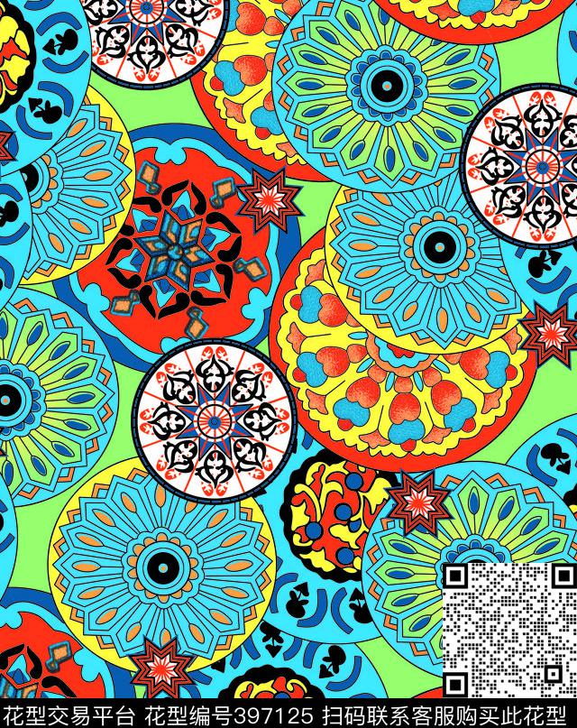 欧美圆圈圈数码印花匹布传统印花华亿平台下载（图片编号: 397125） - 瓦栏（Walan）