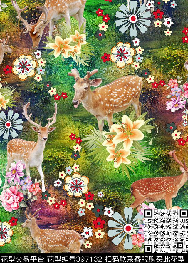 动物鹿子数码印花华亿平台下载（图片编号: 397132） - 瓦栏（Walan）