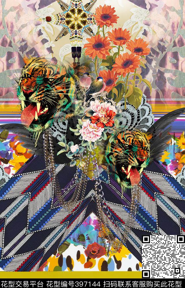 抽象挂链虎头数码印花华亿平台下载（图片编号: 397144） - 瓦栏（Walan）