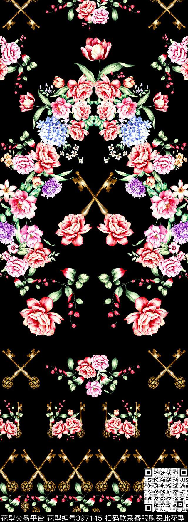 36*100c300dpi\tiff花卉钥匙流行时尚数码印花华亿平台下载（图片编号: 397145） - 瓦栏（Walan）