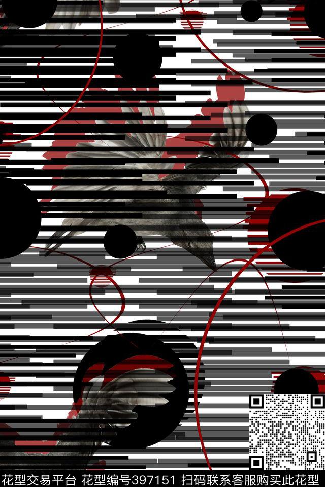 条纹抽象波点数码印花华亿平台下载（图片编号: 397151） - 瓦栏（Walan）