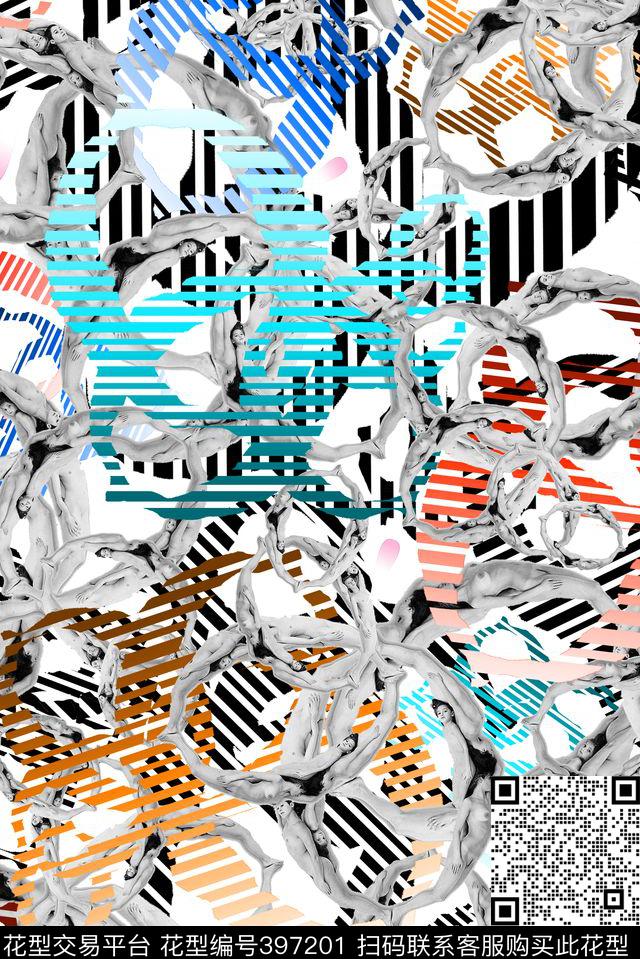 条纹几何抽象数码印花华亿平台下载（图片编号: 397201） - 瓦栏（Walan）