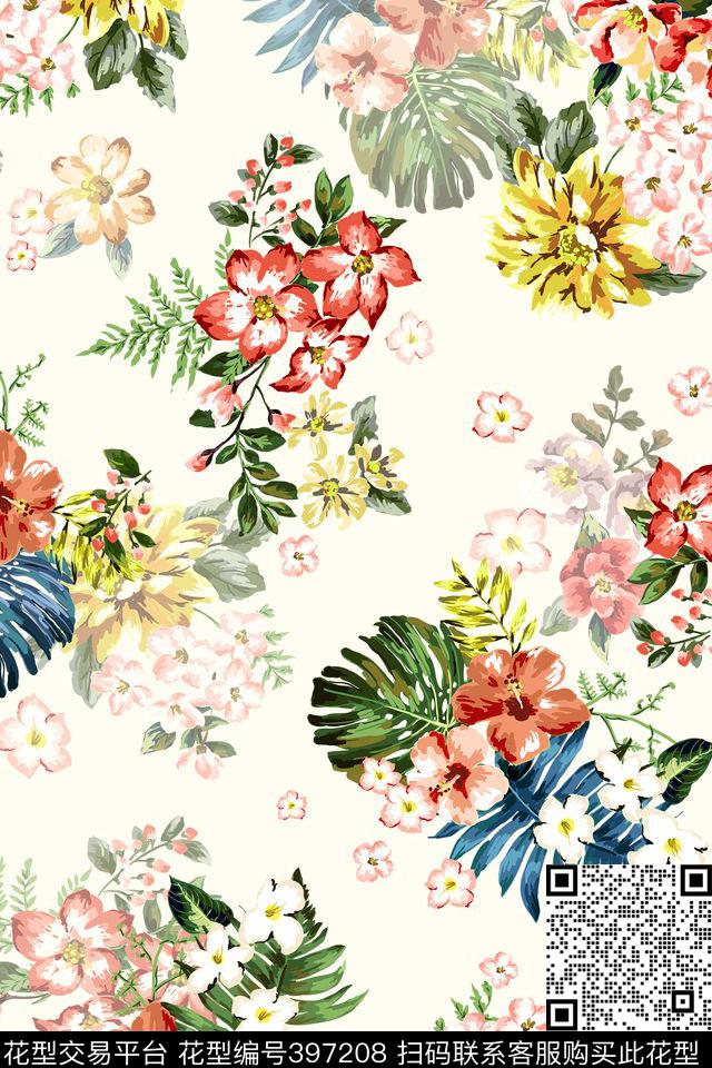 休闲风水彩花简约传统印花华亿平台下载（图片编号: 397208） - 瓦栏（Walan）