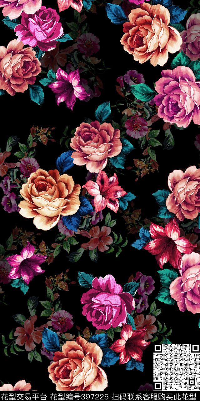 复古复古花艺彩——复古中国风数码印花华亿平台下载（图片编号: 397225） - 瓦栏（Walan）