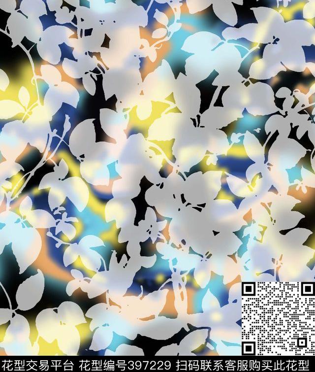 抽象云彩透明叶子数码印花华亿平台下载（图片编号: 397229） - 瓦栏（Walan）