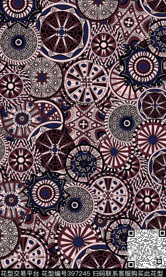 复古满版圆传统印花华亿平台下载（图片编号: 397245） - 瓦栏（Walan）