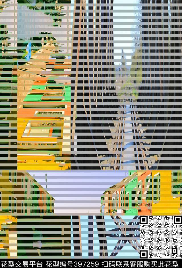 条纹趣味风景景观数码印花华亿平台下载（图片编号: 397259） - 瓦栏（Walan）