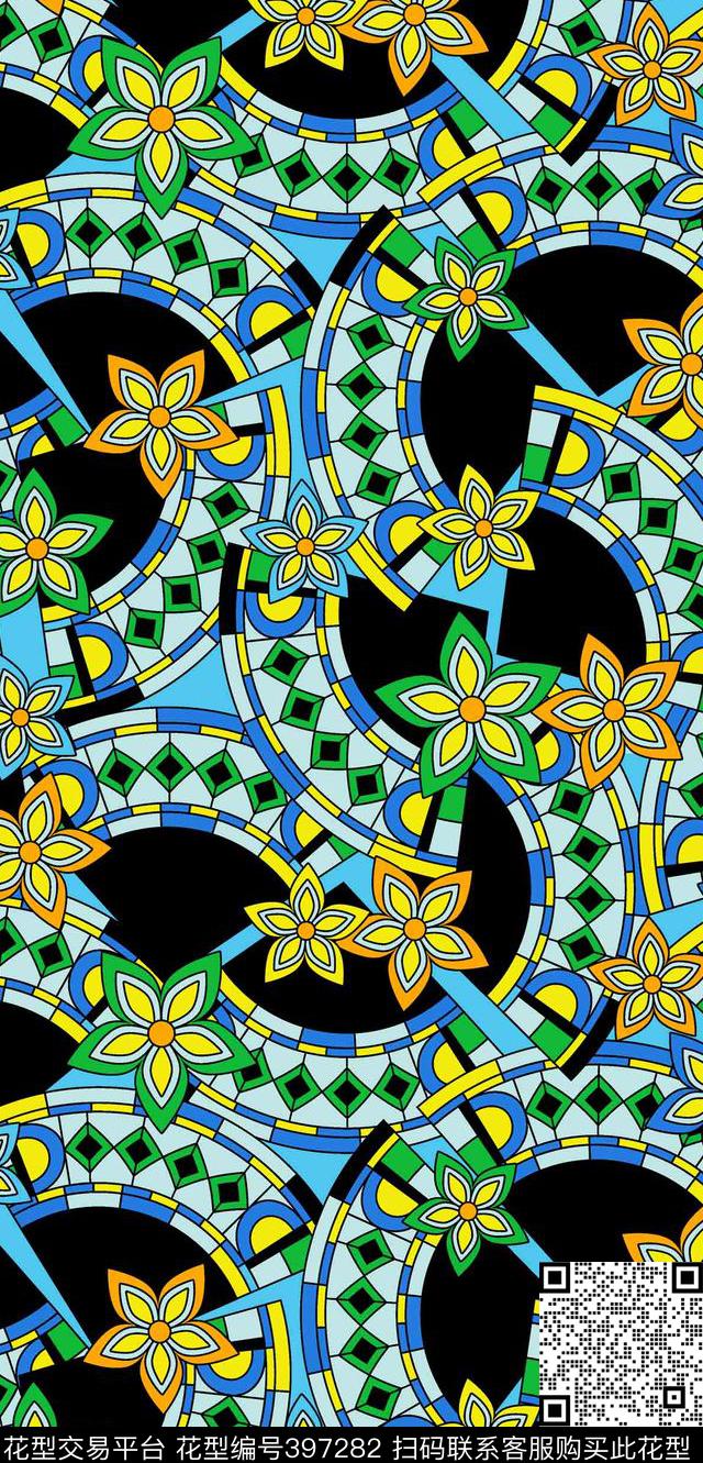 几何花卉流行时尚传统印花华亿平台下载（图片编号: 397282） - 瓦栏（Walan）
