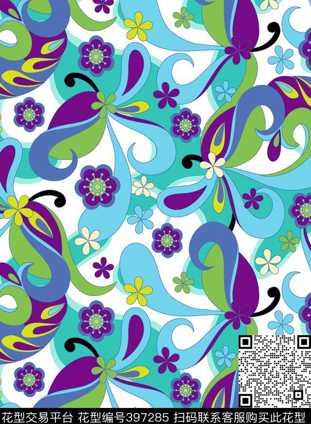 几何花卉流行时尚传统印花华亿平台下载（图片编号: 397285） - 瓦栏（Walan）