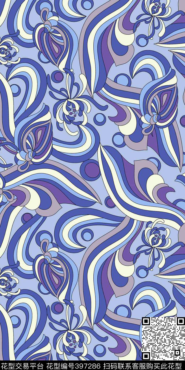 几何花卉流行时尚传统印花华亿平台下载（图片编号: 397286） - 瓦栏（Walan）