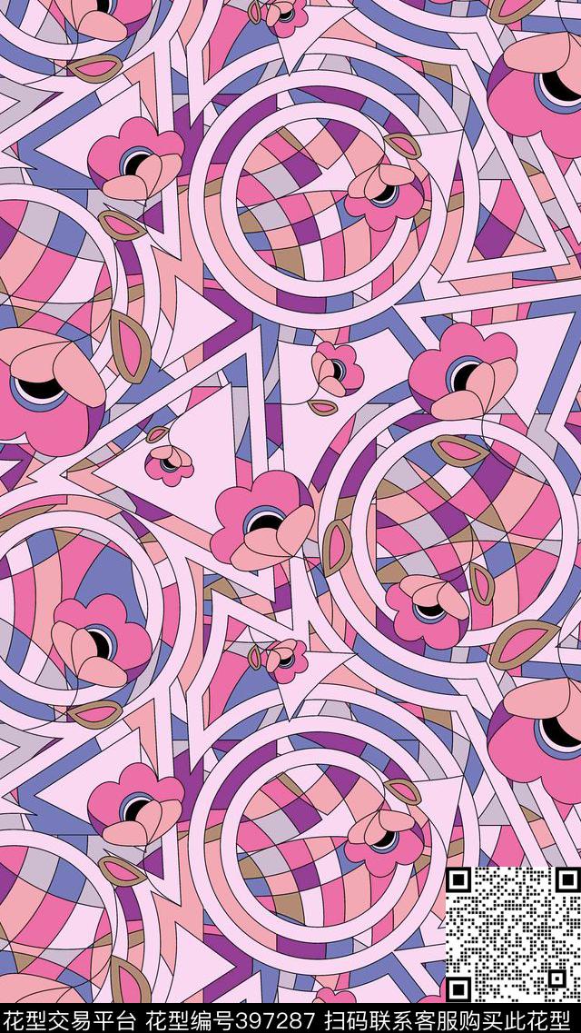几何花卉抽象几何流行时尚传统印花华亿平台下载（图片编号: 397287） - 瓦栏（Walan）